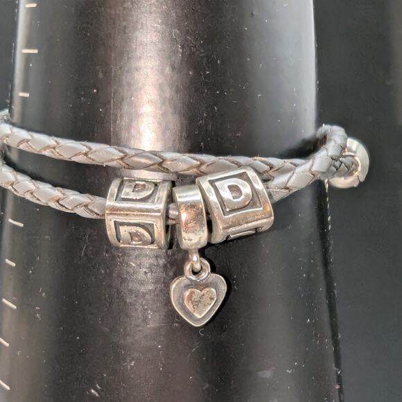 Genuine Pandora 925 Sterling Dark Brown Double Braided Leather Wrap Bracelet - Picture 4 of 11